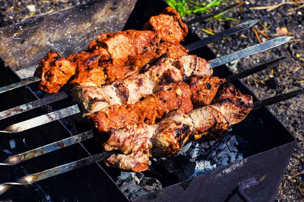 Carne Churrasco Fundo Close — Fotografia de Stock