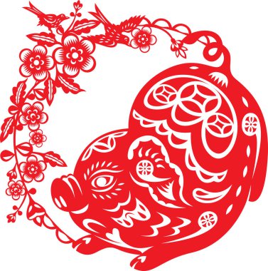 Çin kağıt çizimde şanslı domuz yılı tarzı Çince yıl 2019 için kesmek.