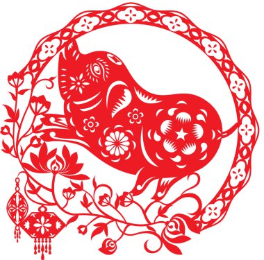 Çin kağıt çizimde şanslı domuz yılı tarzı Çince yıl 2019 için kesmek.