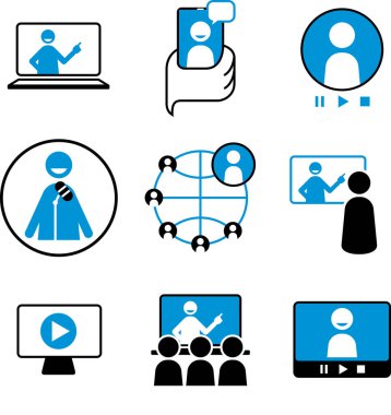 Webinar ve iletişim bağlantılı vektör illüstrasyonu için tasarım seti