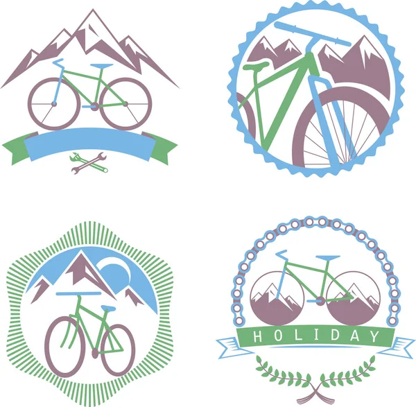 Set Logo Badges Labels Design Bicycle Pro Bike Shop Equipment — Stock Vector