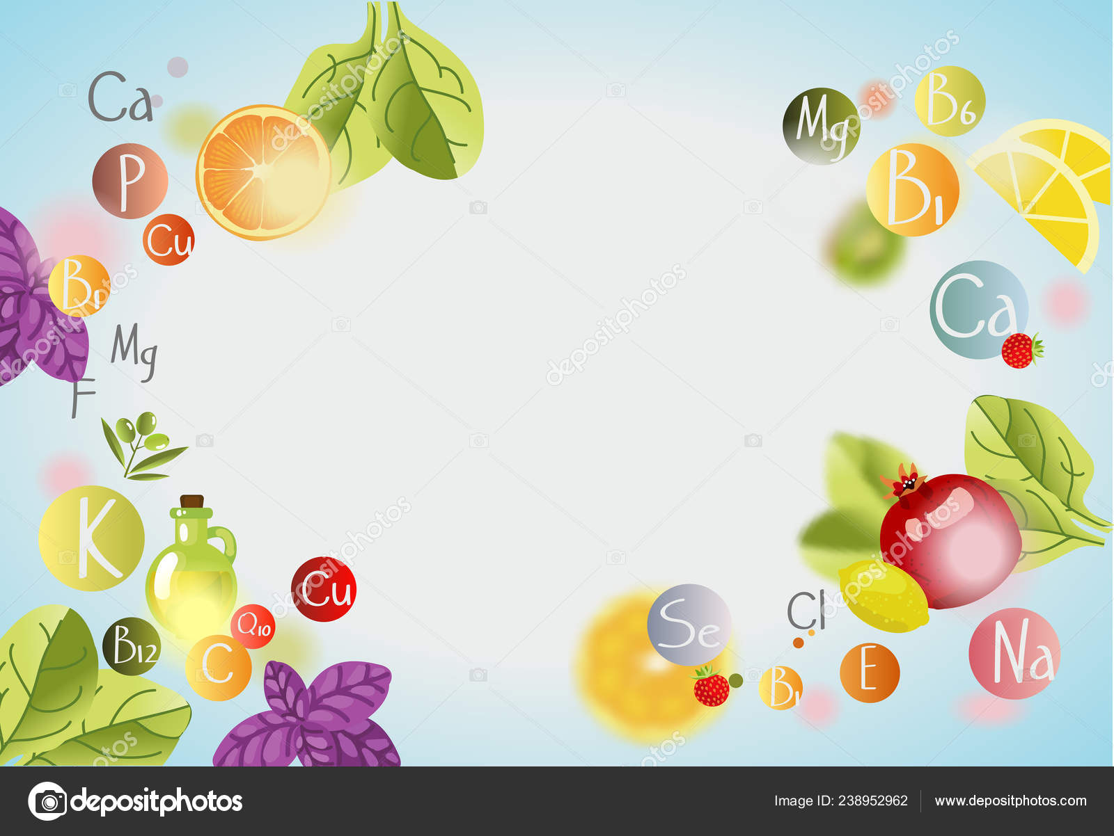 Vitamins Minerals Background Vitamins Minerals Fresh Fruits Greens