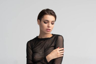 siyah iç çamaşırı poz genç bir güzel kız portresi