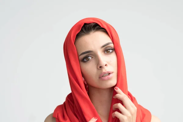 Portrait Girl Red Scarf — Stock Photo, Image