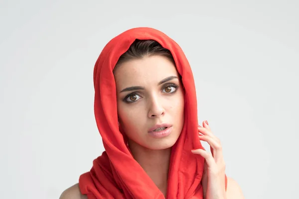 Portrait Girl Red Scarf — Stock Photo, Image