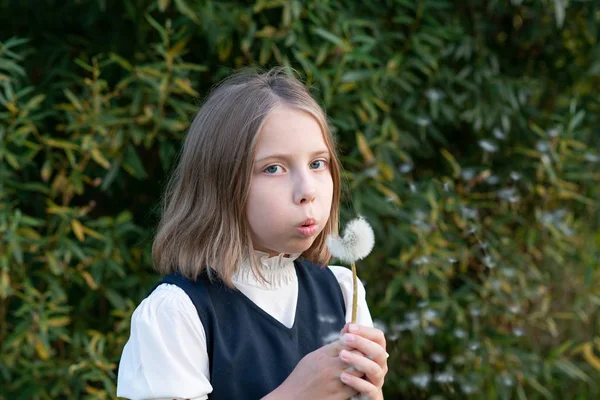 Retrato Uma Menina Com Dente Leão — Fotografia de Stock