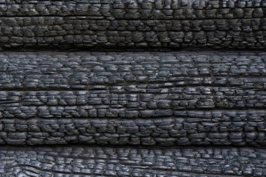 Siyah yanmış ahşap duvarın dokusu dışarıda.