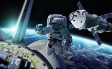Astronot uzayda bir uzay istasyonu 3d işleme öğeleri Nasa tarafından döşenmiş bu görüntünün üzerinde çalışıyor