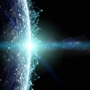 Bağlantıları sistem ve dünya 3d render unsurları Nasa tarafından döşenmiş bu görüntü üzerinde küresel veri alışverişi