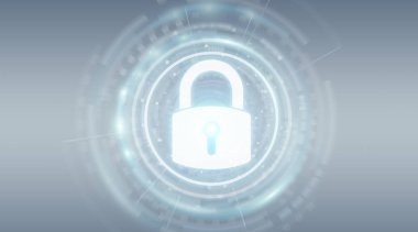 Veriler üzerinde gri arka plan 3d render izole koruma güvenlik arabirimi asma kilit