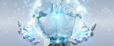 Arka plan bulanık kullanma beyaz insanımsı küre ağ hologram harita 3d render Avrupa ile