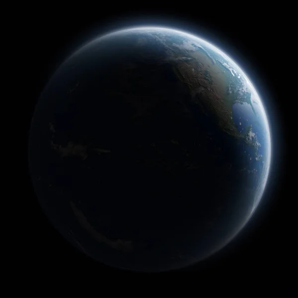 Вид Голубой Планеты Земля Космосе Атмосферой Американский Континент Рендеринг Элементов — стоковое фото