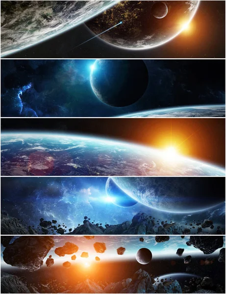 Collectie Van Panorama Van Verre Planeet Systeem Ruimte Rendering Elementen — Stockfoto