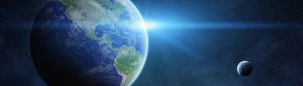 Панорамний Вид Планеті Земля Місяцем Простір Рендерінг Елементів Цього Зображенні — стокове фото