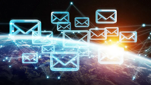 Emails Exchanges Connections Globe Rendering Elements Image Furnished Nasa — Stock Photo, Image