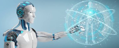 İnsan vücudu 3d render tarama arka plan bulanık beyaz adam robot