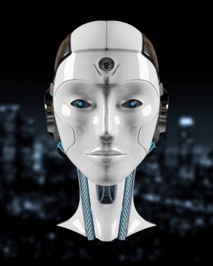 Cyborg baş yapay zeka drak arka plan 3d render izole
