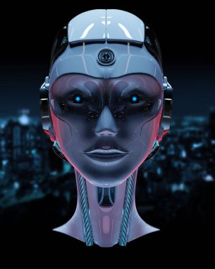 Cyborg baş yapay zeka drak arka plan 3d render izole