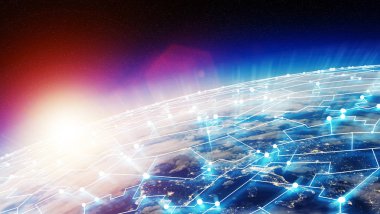 Bağlantıları sistem ve dünya 3d render unsurları Nasa tarafından döşenmiş bu görüntü üzerinde küresel veri alışverişi