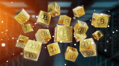 Bitcoins değişimleri ve sunucu bağlantılarında 3d render arka plan
