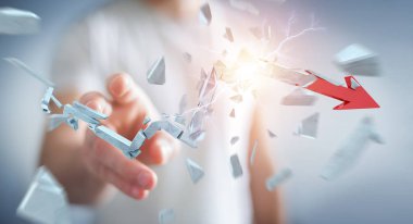 İşadamı kırık kriz ok 3d render ile bulanık arka plan üzerinde