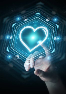 İş kadını bulmak için tanışma uygulamasını kullanarak arka plan bulanık üzerinde seviyorum online 3d render