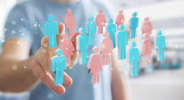 İşadamı 3d rendering grup insan kullanarak arka plan bulanık üzerinde