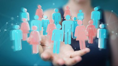 İşkadını 3d rendering grup insan kullanarak arka plan bulanık üzerinde