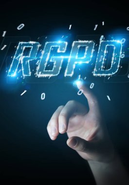 İşkadını dijital Gdpr arabirimi 3d rendering kullanarak arka plan bulanık üzerinde