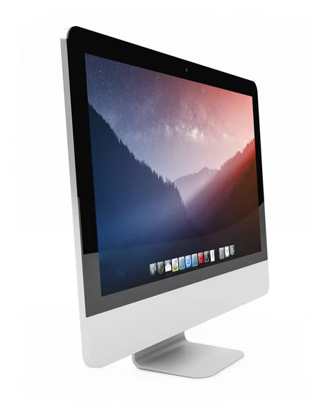 Modern Digital Silver Black Computer Screen White Background Rendering — Stock Photo, Image