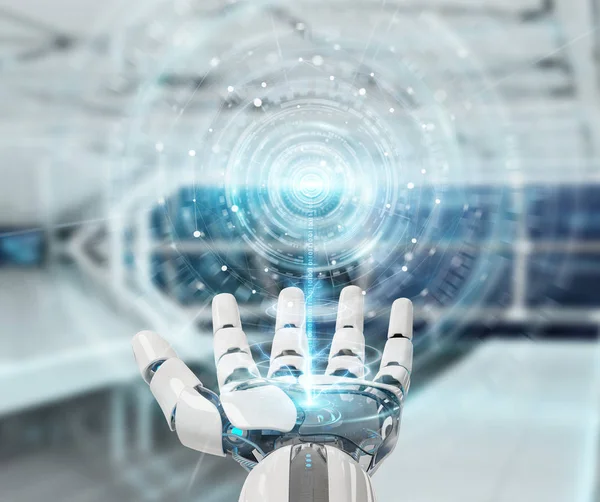 White Humanoid Hand Blurred Background Using Digital Global Network Rendering — Stock Photo, Image