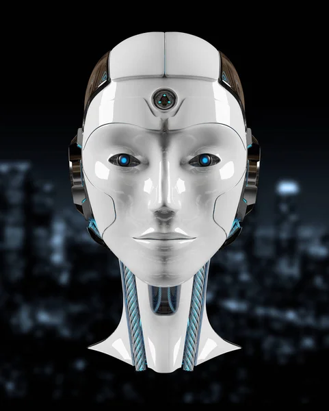 Cyborg head artificial intelligence isolated on drak background 3D rendering