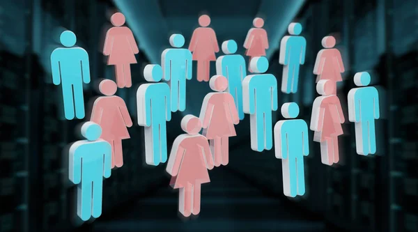 Визуализация Группы Людей Голубым Мужчиной Розовой Женщиной Синем Фоне — стоковое фото
