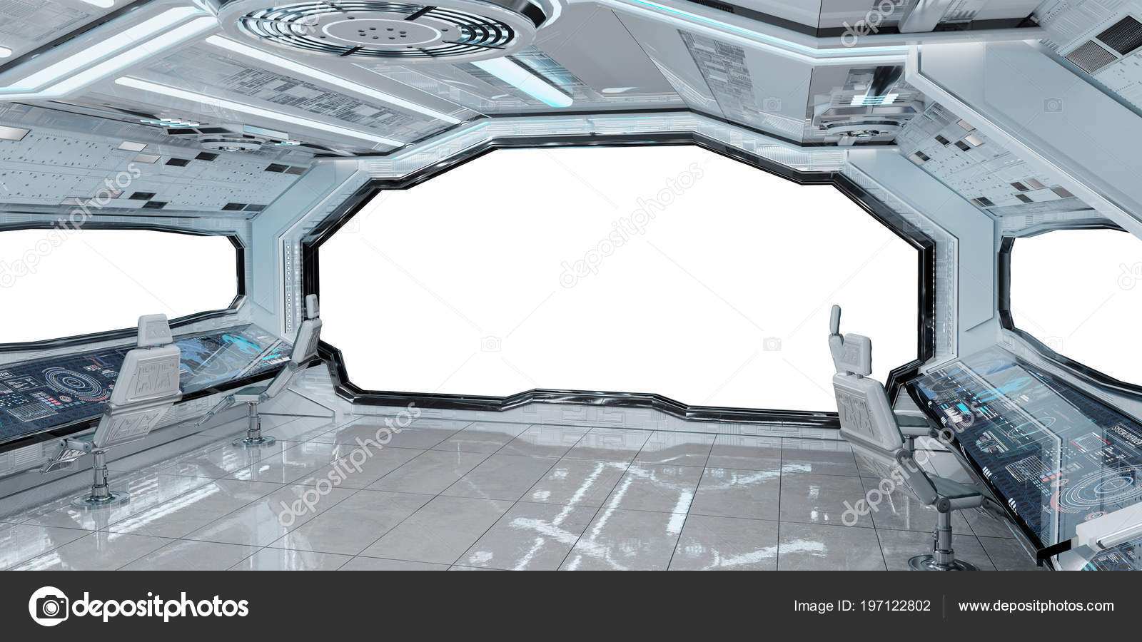 White Clean Spaceship Interior White Background Rendering