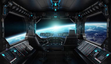 Uzay gemisi grunge iç gezegende manzaralı toprak Nasa tarafından döşenmiş bu görüntü 3d işleme öğeleri
