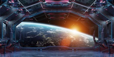 Grunge uzay gemisi Mavi ve pembe iç gezegende manzaralı toprak Nasa tarafından döşenmiş bu görüntü 3d işleme öğeleri