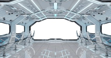 Beyaz temiz uzay gemisi iç beyaz arka plan 3d render ile