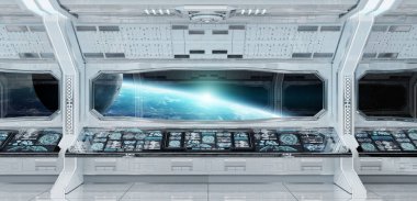Beyaz temiz uzay gemisi iç gezegende manzaralı toprak Nasa tarafından döşenmiş bu görüntü 3d işleme öğeleri