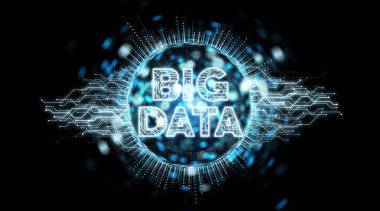 Siyah arka planda 3d render büyük veri dijital hologram