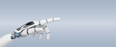 Beyaz cyborg gri arka plan üzerinde 3d render izole onun parmak işaret