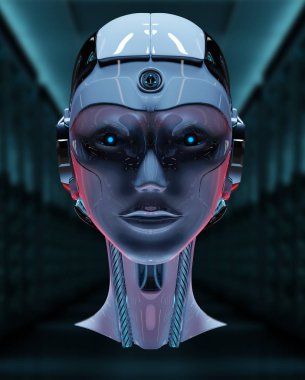 Cyborg baş yapay zeka drak arka plan 3d render izole