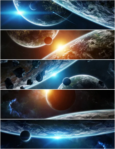 Raccolta Panorama Del Sistema Planetario Lontano Nello Spazio Elementi Rendering — Foto Stock