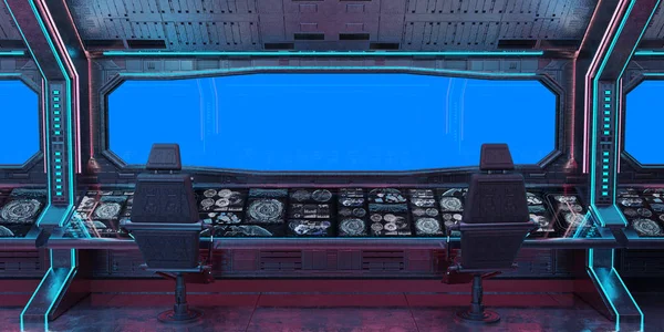 Интерьер Космического Корабля Синим Фоном Рендеринг — стоковое фото