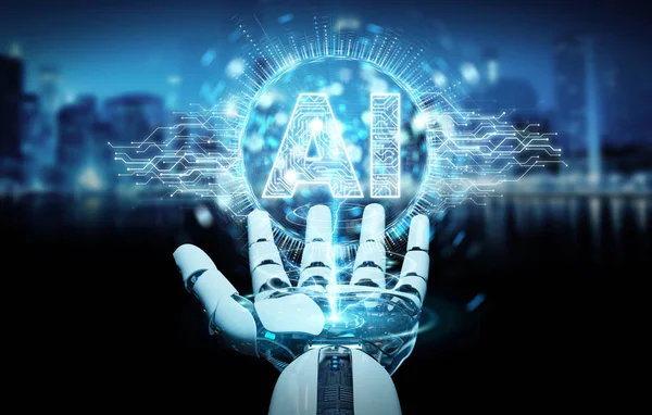 White Humanoid Hand Blurred Background Using Digital Artificial Intelligence Icon — Stock Photo, Image