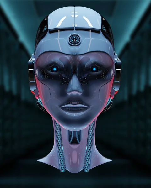 Cyborg baş yapay zeka drak arka plan 3d render izole