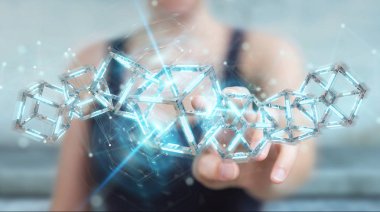 Dijital mavi Blockchain 3d render kullanarak arka plan bulanık işkadını
