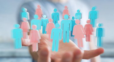 İşadamı 3d rendering grup insan kullanarak arka plan bulanık üzerinde