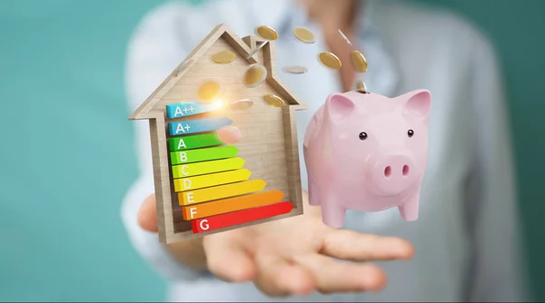 Pénzt Takaríthatunk Meg Energia Diagram Értékelés Rendering Elmosódott Háttér Üzletasszony — Stock Fotó