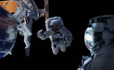 Astronot uzayda bir uzay istasyonu 3d işleme öğeleri Nasa tarafından döşenmiş bu görüntünün üzerinde çalışıyor