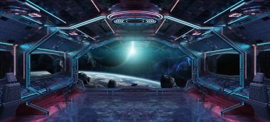 Grunge uzay gemisi Mavi ve pembe iç uzak sistem 3d işleme öğeleri Nasa tarafından döşenmiş bu görüntünün üzerinde manzaralı